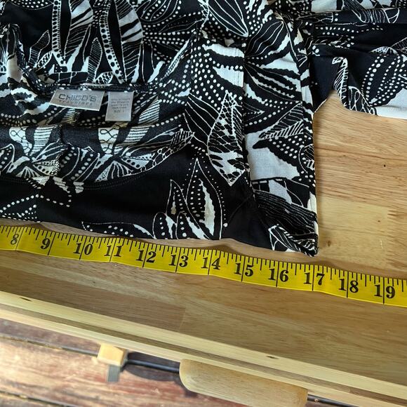 Chicos‎ Dress Travelers Size 1 US M 8 Slinky Knit Floral Layering Black White - Picture 5 of 7